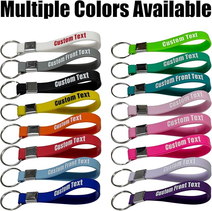 50 Personalized Silicone Keychains for Backpack Key Cellphone, Custom Silicone Keyrings CustomText/Icon for Adults