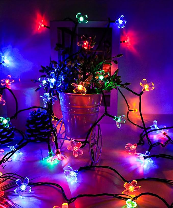 Pastel Flower String Lights Indoor Decorations, 33ft 100 LED USB Plug in Aesthetic Cherry Blossom Floral Lamp for Christmas Tree Vines Wall Ceiling Spring Garden Hanging Decor, Multicolored