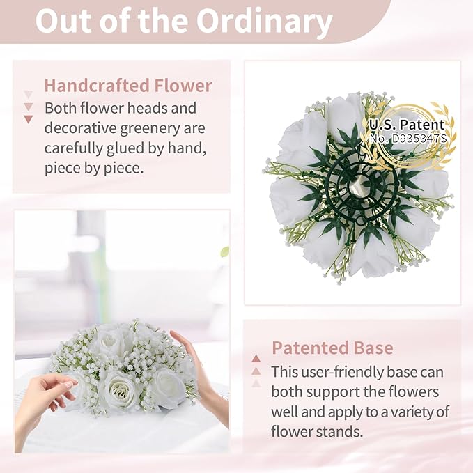 NUPTIO Babys Breath Artificial Flowers: 10 Pcs 8.6 inch Diameter White Rose Ball Fake Arrangement Bouquet for Wedding Centerpiece Event Party Tables Decorations