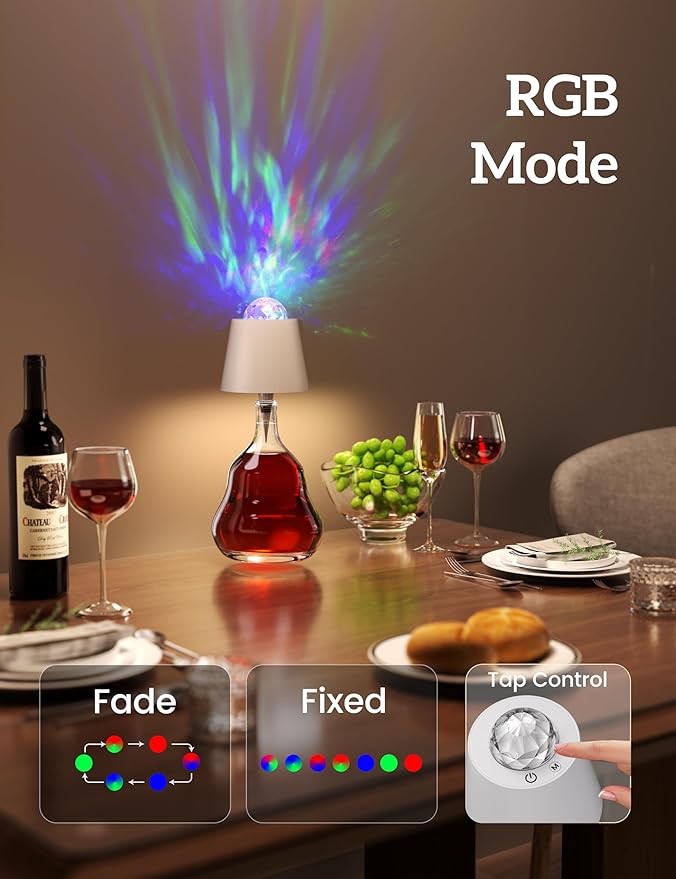 Joyzy Table Lamp with Projector Lighting, Wireless Wine Bottle Lamps Rechargeable Wine Bottle Lights Water Wave Ripple Projection Liquor Bottle Room Decoration Light Ambient for Bar Restaurants