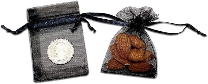 TheDisplayGuys 48-Pack 2" x 2-3/4" Black Sheer Organza Gift Bags with Drawstring, Goodie Bags for Jewelry, Candy Bags, Treat Bags, Wedding Favors Small Mesh Bags
