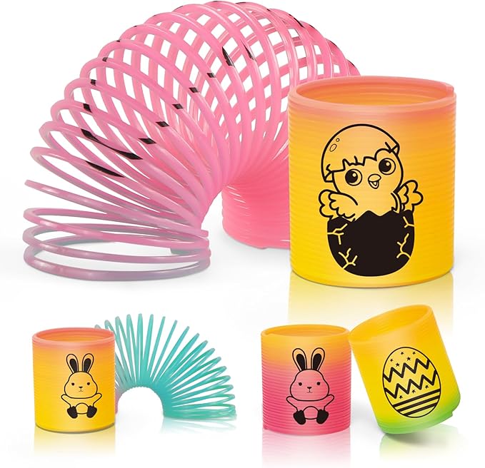 36 Packs Spring Rainbow Magic Fidget Stress Coil Mini Springs Bulk Toys Party Favor Carnival Prize Goodie Bag Stuffers For Kids Boys Girls (Easter)