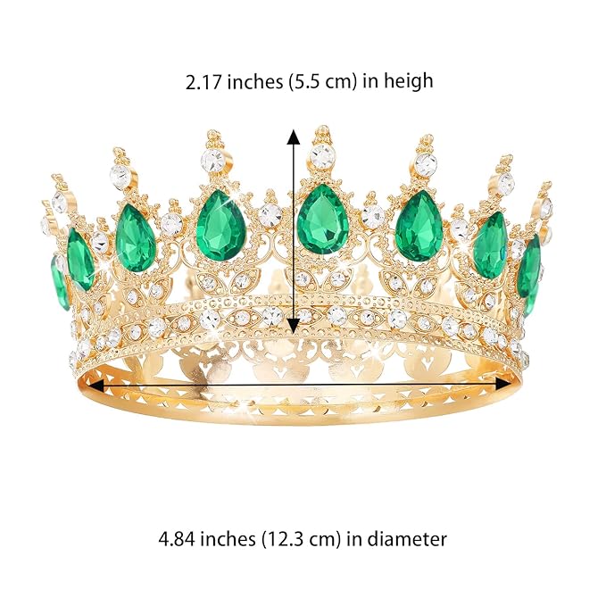 Green Crown for Women Crystal Tiara and Queen Crown for Girl Wedding Headband for Bride Hair Accessories for Costume Birthday Party Cake Decoration Prom