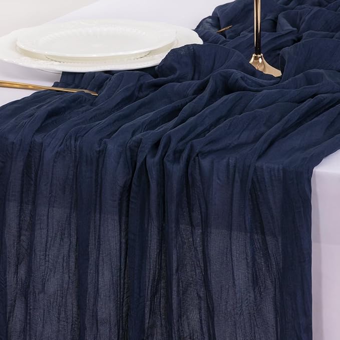 Socomi 3pcs Navy Blue Fall Thanksgiving Cheesecloth Table Runner Boho Rustic Gauze 120 inch 10FT Cheese Cloth Runner for Wedding Party Baby Shower Birthday Home Decor Holiday Decorations