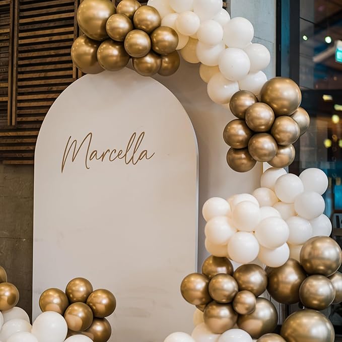 Nude White Gold Balloons, 50pcs Beige Neutral Balloons, Retro Nude Cream White Double Stuffed Gold Balloons for Boho Wedding Birthday Party Bachelorette Baby Shower Gender Reveal Decorations