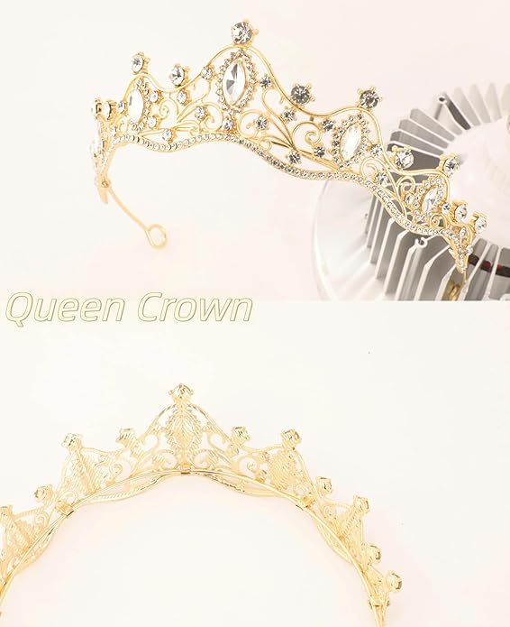 Crystal Crown for Women Girls Elegant Gold Princess Headband Sparkling Rhinestones Queen Tiara for Weddings Birthday Parties Proms Pageant Cosplay
