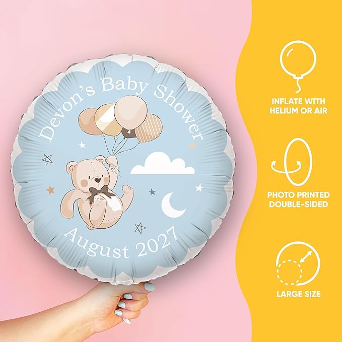 Big Dot of Happiness Personalized We Can Bearly Wait Balloon, Teddy Bear Baby Shower Party Decoration, Custom Greeting Message Double-Sided Circle Mylar, 1 Piece