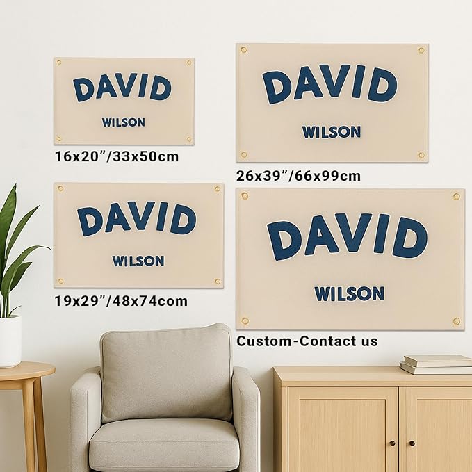 Personalized Hand Embroidered Baby Name Banner, Custom Name Canvas Nursery Sign for Kids Room Bedroom, Customized Nursery Sign Decor for Boys & Girls, Baby Shower Birthday Party Gift