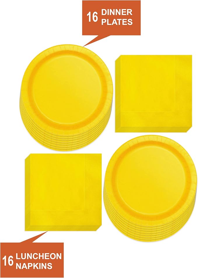 Sunflower Yellow Paper Dinner Plates and Luncheon Napkins, Lemon Party Supplies and Summer Table Decorations (Serves 16)