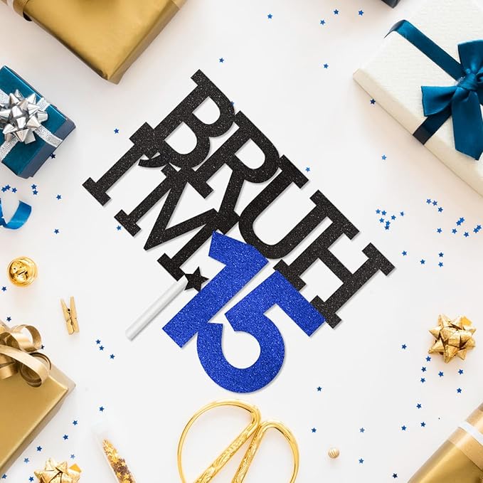 Bruh I'm 15 Cake Topper, Happy 15th Birthday Decorations for Boy, Funny 15th Birthday Cake Topper Birthday Party Decoration Supplies
