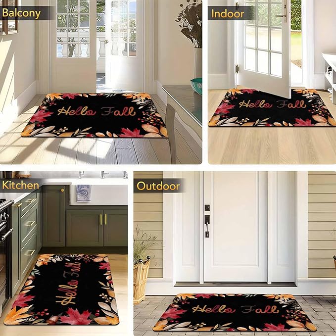 InterestPrint Fall Door Mat, Fall Welcome Door Mats Outdoor Indoor Autumn Leaves Doormat for Front Door Decoration, Fall Maple Leaf Door Rug for Thanksgiving Farmhouse Decor, 30"x18"inch