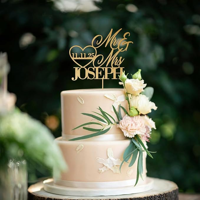 Wedding Cake Toppers, Wedding Cake Toppers Bride and Groom, Custom Cake Topper, Customize Your Own Anniversary Mr and Mrs (Cake Topper Design 3)