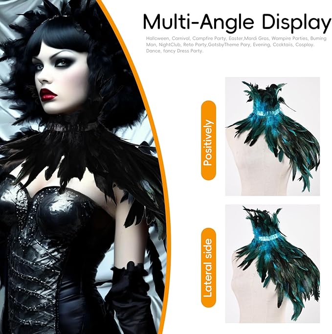 Gothic Natural Feather Shrug Feather Shawl Wrap Cape Victorian Collar for Halloween Cosplay Party Costume Accessories