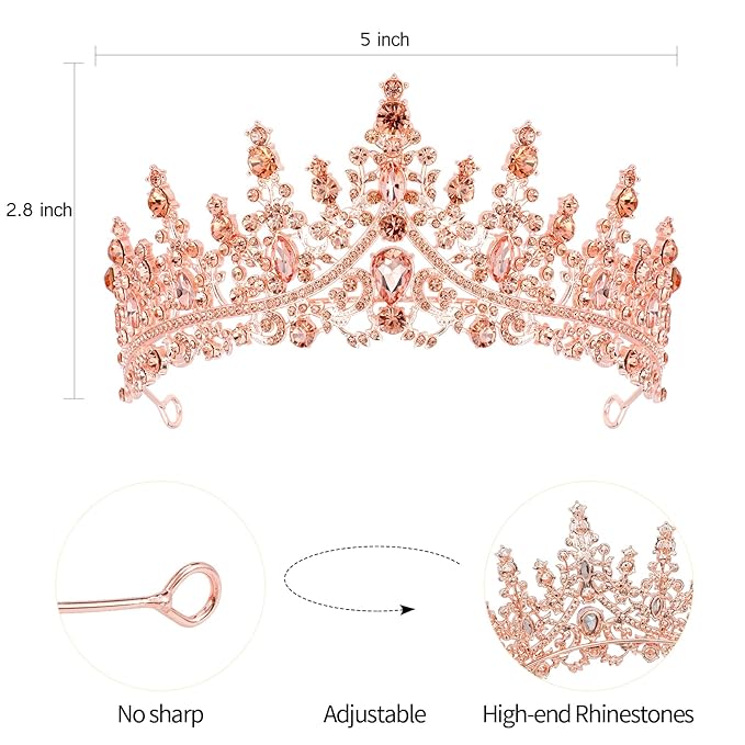 VELSCRUN Birthday Queen Tiara Crowns for Women Girls Rose Gold Crystal Birthday Queen Headband Sash Elegant Princess Crown Happy Birth Party Decorations Mom Sisters Birth Gift Hair Accessories