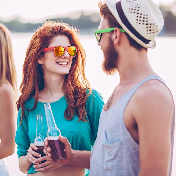 12/24 Pack Wholesale Retro Neon Colors Party Favor Supplies Unisex Sunglasses Bulk for Adults Teens, UV400 Protection