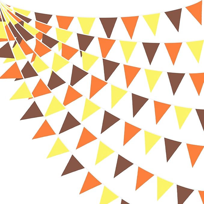 32Ft Orange Yellow Brown Fall Pennant Banner Fabric Triangle Flag Bunting Garland for Autumn Thanksgiving Wedding Birthday Outdoor Garden Hanging Decoration