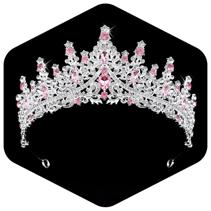 Pink Tiara for Women Crystal Queen Crowns Rhinestone Princess Tiaras for Girl Wedding Headband for Bride Hair Accessories for Halloween Costume Birthday Party Prom Mother's Gifts