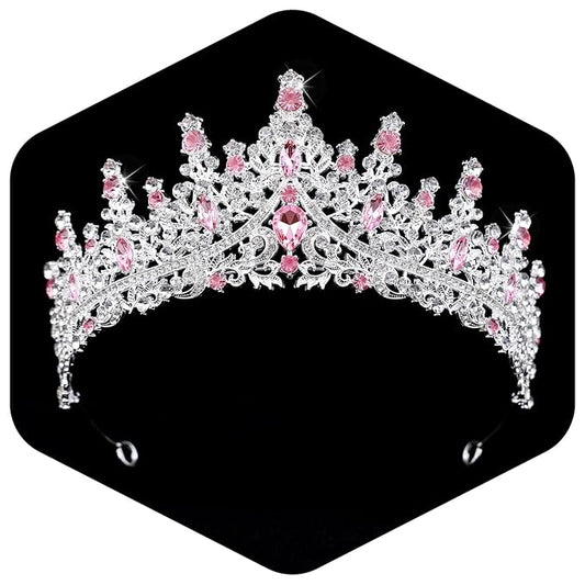 Pink Tiara for Women Crystal Queen Crowns Rhinestone Princess Tiaras for Girl Wedding Headband for Bride Hair Accessories for Halloween Costume Birthday Party Prom Mother's Gifts