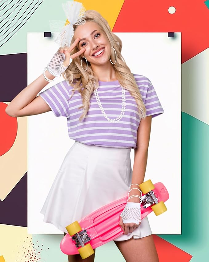 Blulu 80s Costume Accessories for Women Lace Headband Earrings Fishnet Gloves Necklace Bracelet for 80s Retro Party