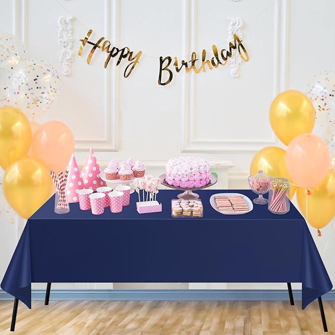 WNINK 2 Pack Navy Blue Tablecloths Dark Blue Rectangle Disposable Plastic Table Cloths 54" x 108" for Birthday, Retirement, Bridal Shower, Wedding, BBQ, Picnic Parties