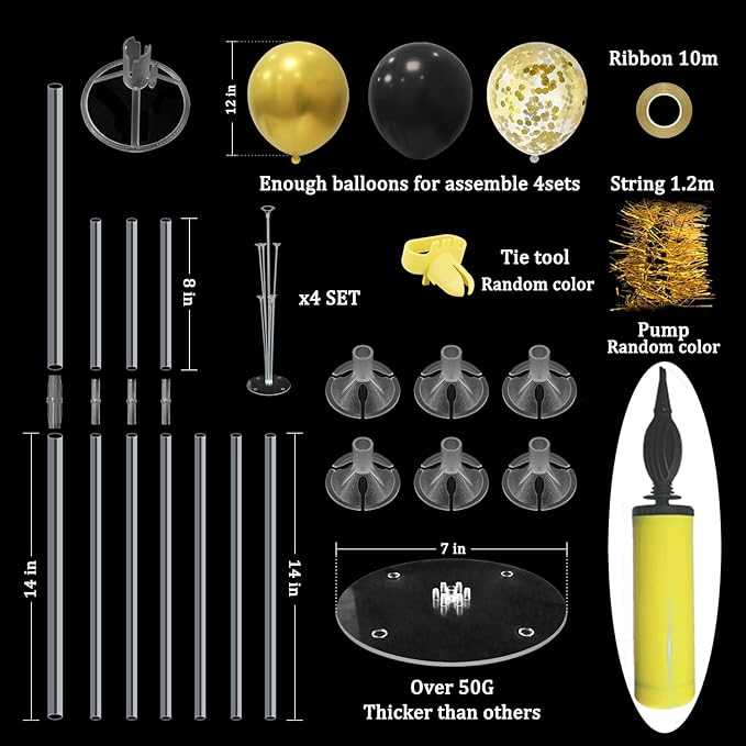 Black and Gold Party Decorations 4 Set Balloon Stand Table Centerpieces for Men's Women's Birthday Wedding Retirement Anniversary Graduation New Years Eve Party Supplies 2026