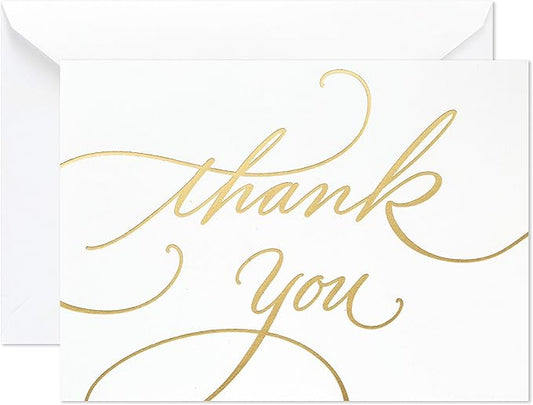Hallmark Thank You Cards, Gold Foil Script (100 Thank You Notes with Envelopes) for Wedding, Baby Shower, Bridal Shower, Graduation