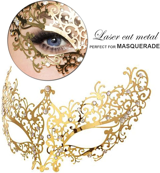 Masquerade Mask for Women Shiny Laser Cut Metal Rhinestone Mask Party Porm Ball Mask