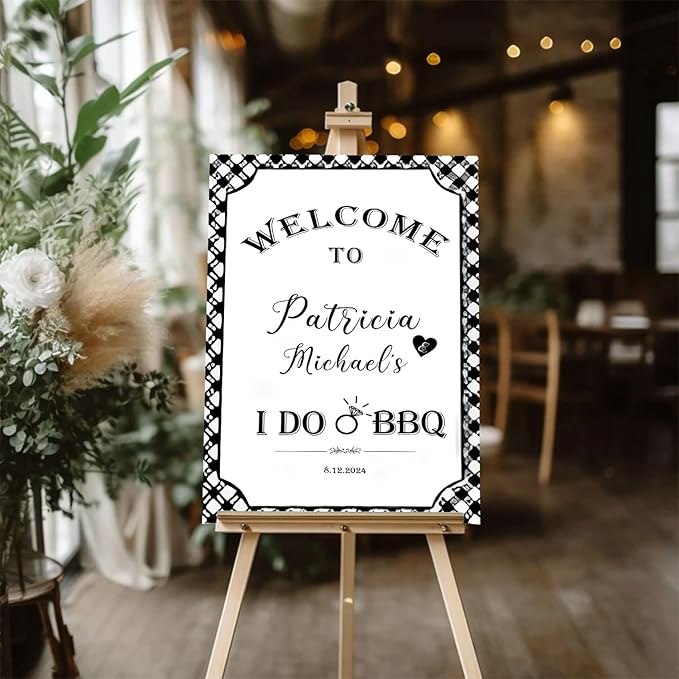 I Do BBQ Welcome Sign, BBQ Welcome Sign, Black White Gingham Engagement Party, Summer I Do Barbeque Yard Sign, BBQ Backyard Signs, Welcome To The I Do BBQ Party Sign