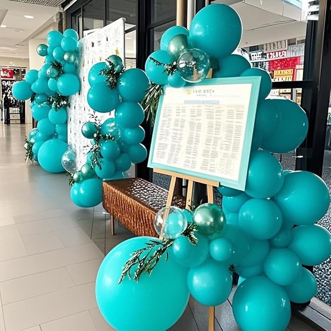 Turquoise Blue Peacock Blue Balloons 145pcs Different Sizes 5in 10in 12in 18in Teal Aqua Latex Balloon Arch Kit Garland for Wedding Baby Shower Birthday Party Decoration