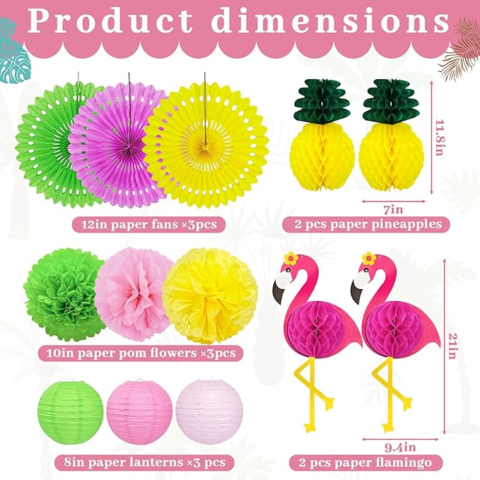 24 Pcs flamingo party decorations, Hawaiian Aloha Party Decorations, Luau Party Decorations, Flamingo Birthday Decorations Include Aloha Banner Flower Palm Flamingo Foil Ceiling For Summer Decorations