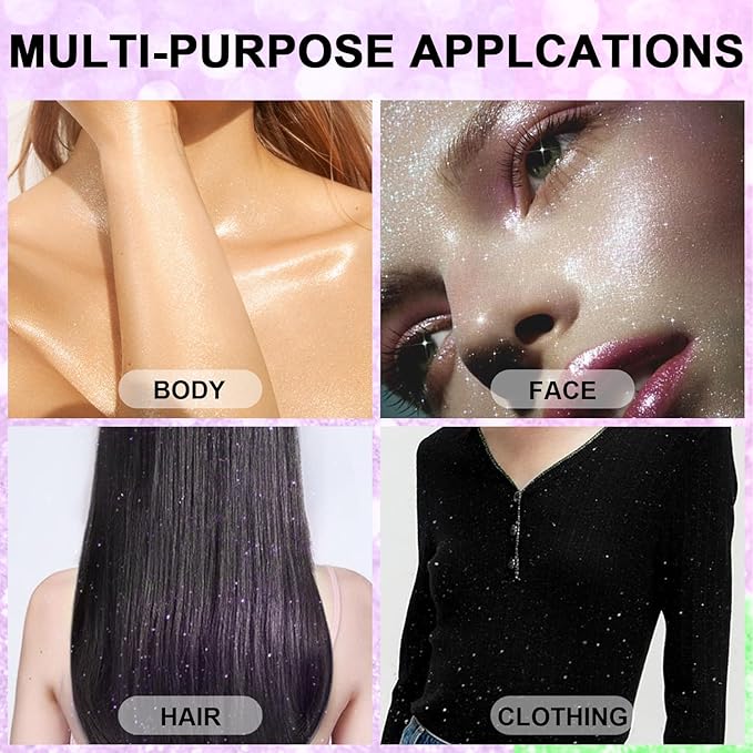 Mystic Purple Body Hair Glitter Spray 10g, Ultra Fine Holographic Shimmer Mist for Festival Makeup, Rave, Nightclub Glow, E-Girl Face Body Sparkle, DIY Craft Nail Art