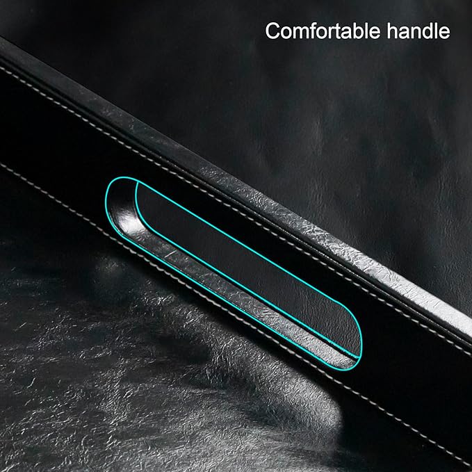 35 * 35 inches Leather Rectangle Serving Tray with Hole Handles,High-End Light Large Service Tray for Ottoman Tray, Tea, Food, Butler - Countertop, Kitchen,Family Dinner, Picnic (Black)
