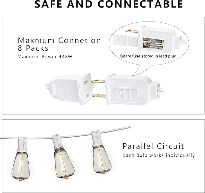 Outdoor String Lights 200FT Waterproof,Patio String Lights for Outside with Shatterproof 104 Edison LED Bulbs,Vintage Dimmable Hanging Lights for Christmas,Wedding,2 Pack × 100FT White Cable