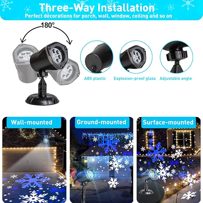 EAMBRITE Christmas Projector Lights LED White Blue Rotating Snowflake Projector Light for Birthday Wedding Theme Party Garden Home Winter Outdoor Indoor Decor