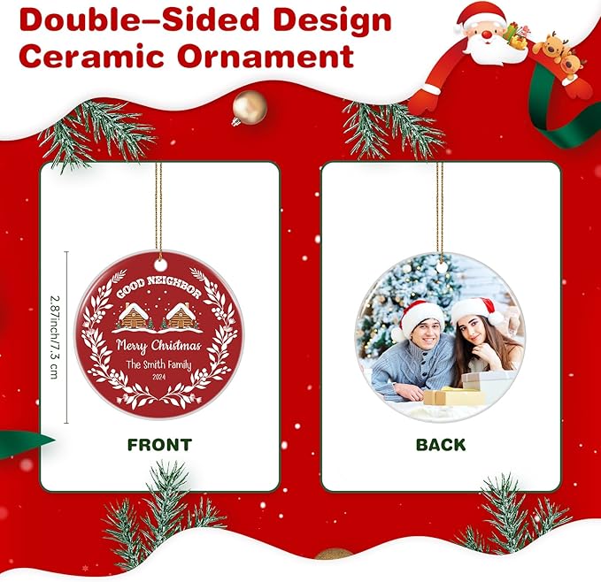 Custom Ceramic Christmas Ornaments with Photo Text - Personalized New Home Christmas Hanging Decorations Decorations