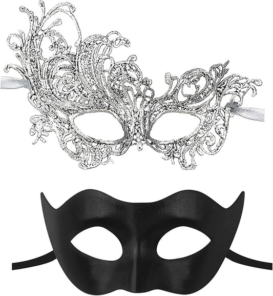 IncreDecor Couple Masquerade Lace Mask Set, Fit for Women and Men Venetian Halloween Masks, Specially for Costume, Mardi Gras