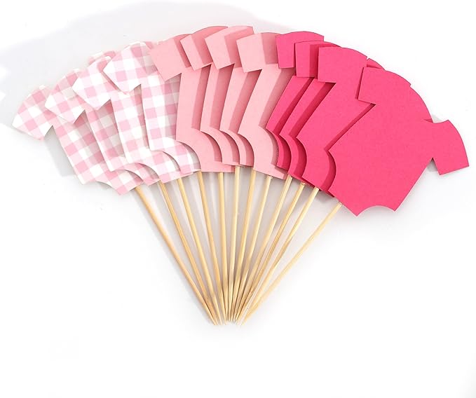 Pink Bodysuit Cupcake Topper - Baby Shower Decoration Pink Gingham Cake Topper,Baby Shower Bunting (pink-topper)