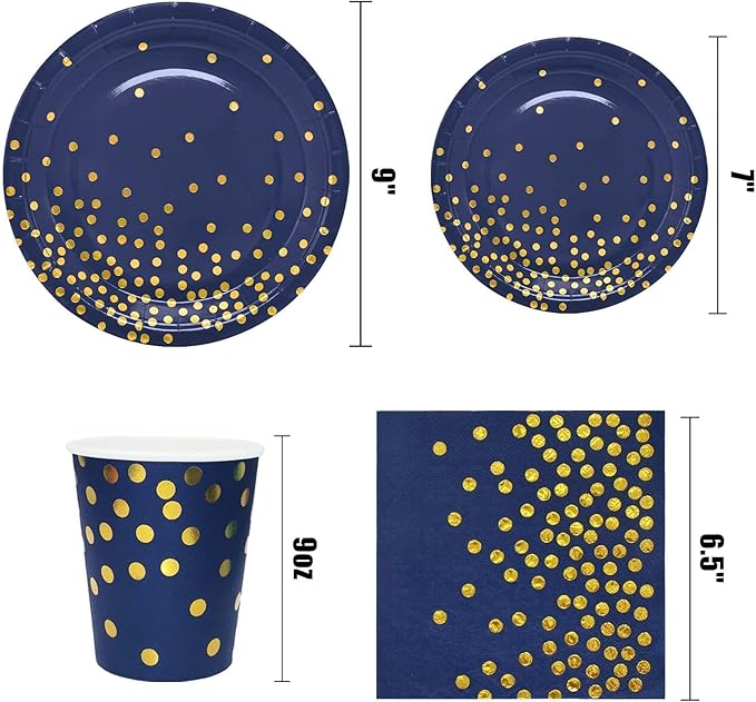 175PCS Blue Plates and Napkins Party Supplies, Blue and Gold Party Decorations Serve 25 Guests - Royal Blue Paper Plates for Birthday 2025 Graduation Party Decorations