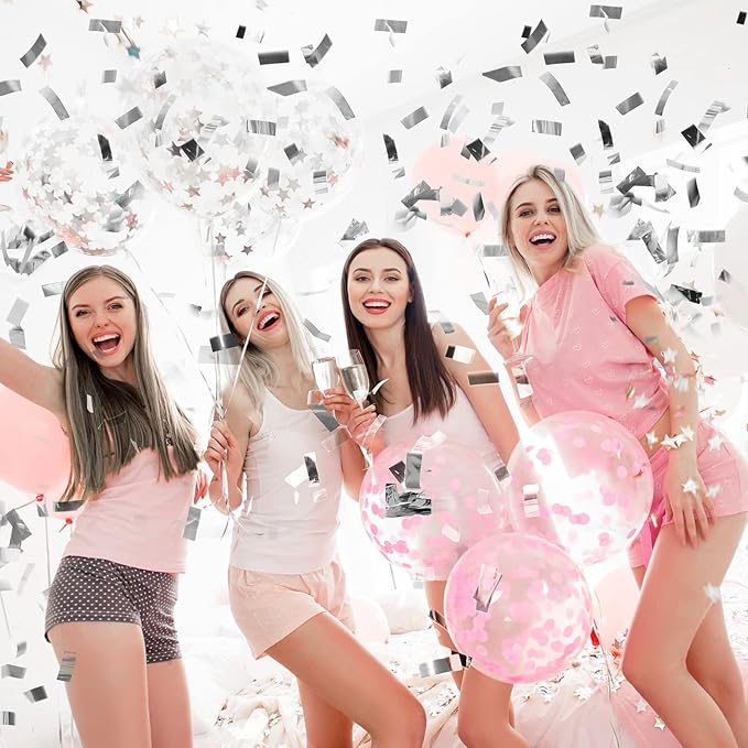 Sumind 200 Grams Gold Silver Large Metallic Confetti Rose Glitter Throwable Table Scatter Foil Confetti for Christmas Birthday Party Baby Shower Graduation Wedding Celebrations(Silver)