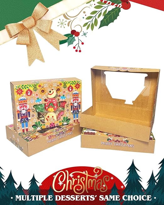 qiqee Christmas Bell version Cookie Boxes with Window 32packs 12x8x2.5 Inch Bakery Box Pastry Box for Christmas