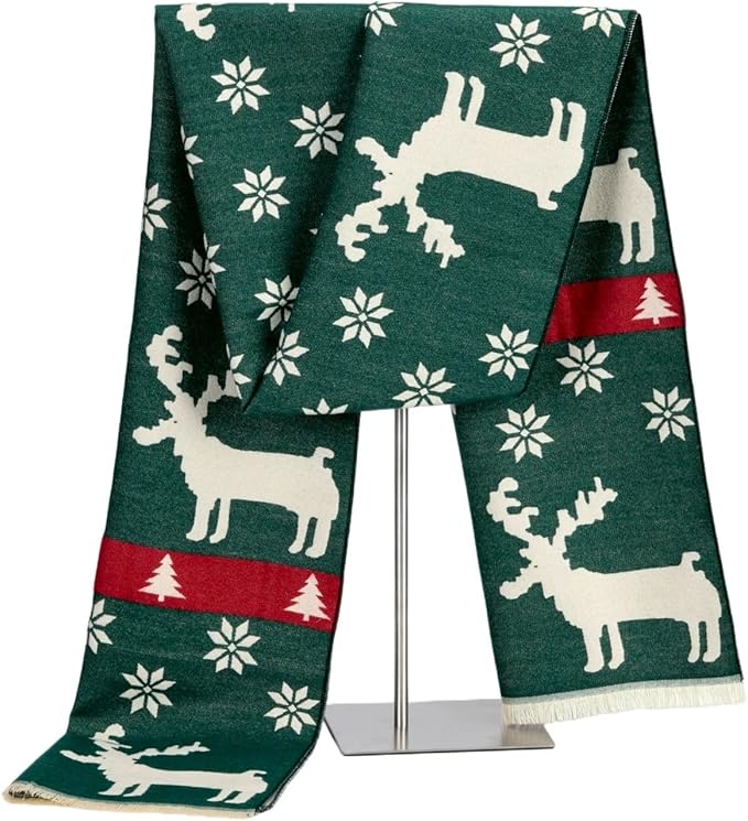 Unisex Christmas Scarves for Women Men Boys Girls Christmas Gifts Winter Scarf with Reindeer and Snowflake Shawl Wrap Xmas