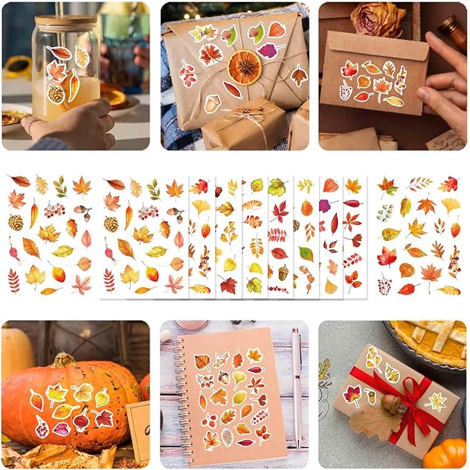32 Sheets Fall Maple Leaves Stickers - Self Adhesive Autumn Stickers, Party Supplies for Thanksgiving, Harvest & November Decor