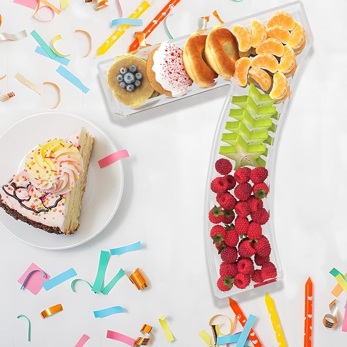 13.8" Extra Large Acrylic Number Charcuterie Board Box, Reusable Fillable Number Cake Candy Dish Display Serving Tray for Birthday Anniversary Party Decoration (7)