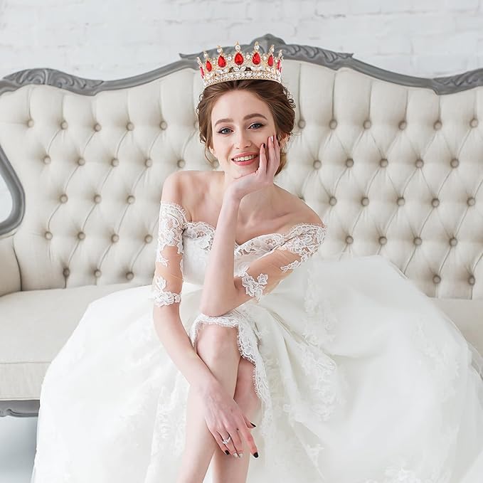 Red Queen Crown for Women Crystal Tiara for Girl Rhinestone Wedding Headband for Bride Hair Accessories for Costume Birthday Party Prom Gifts