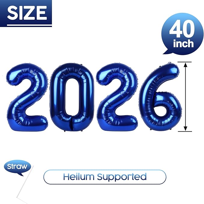 2026 Balloon - Night Blue Birthday Number Balloons, 40 Inch Large Foil Balloons for Men Women Boys Girls Night Blue Themed Birthday Decorations，Number 2026 Balloon