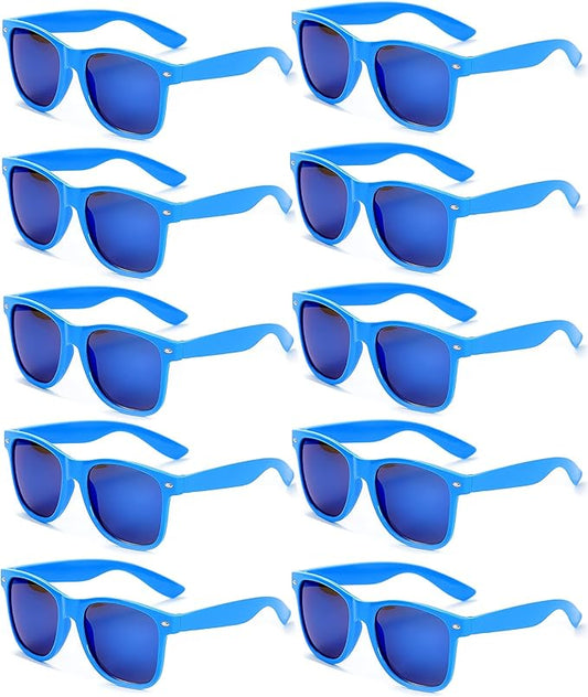 Fsmiling Blue Sunglasses Bulk Adult Party Sunglasses 80s Sunglasses Pack for Men Women Party Favors -10Pack