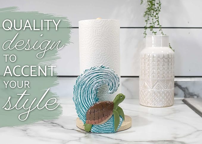Elanze Designs Turtle Ocean Wave 12 inch Resin and Wood Paper Towel Holder