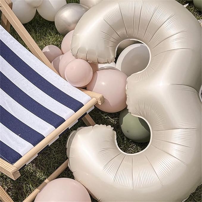 40'' Beige Number 7 Balloons, Giant Self Inflating Cream Foil Number Balloons Set 0-9, Large White Sand Digital 7 Helium Balloon for Girls Boys 7th Birthday Party Decorations Anniversary Supplies