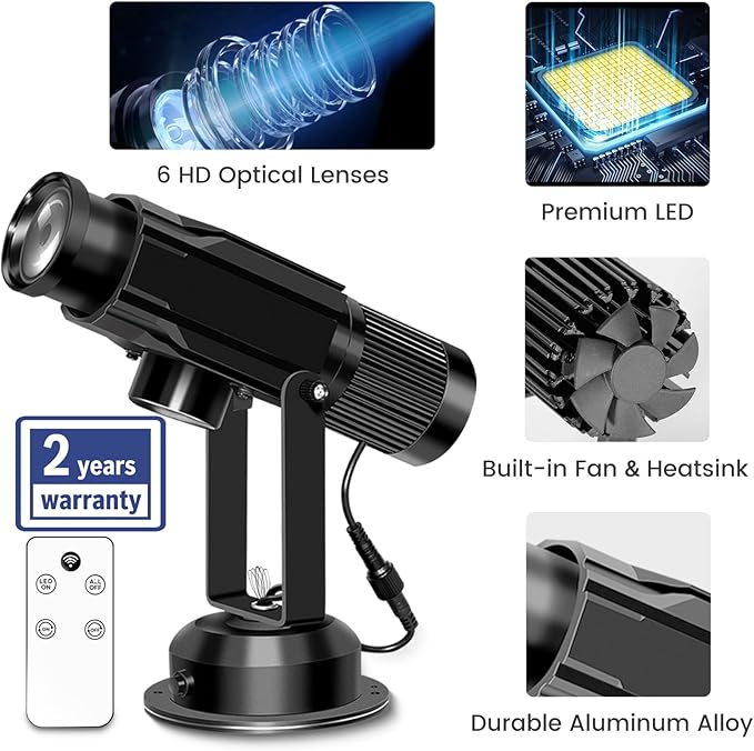 30W Logo GOBO Projector, HD LED Light for Business, Dual Cooling System, DJ Effect Light Projector with Free Glass Lens and Remote Control, Rotational, for Indoor Use