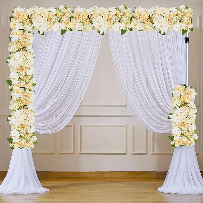 6 Pack Artificial Peony Garland,Wedding Arch Artificial Flower Panels,Flowers Wall Backdrop Panel for Wedding Dining Table Christmas Home Party Decor (White&Champagne)